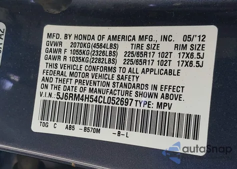 2012 Honda Cr-V Ex from USA, damaged, VIN 5J6RM4H54CL052697